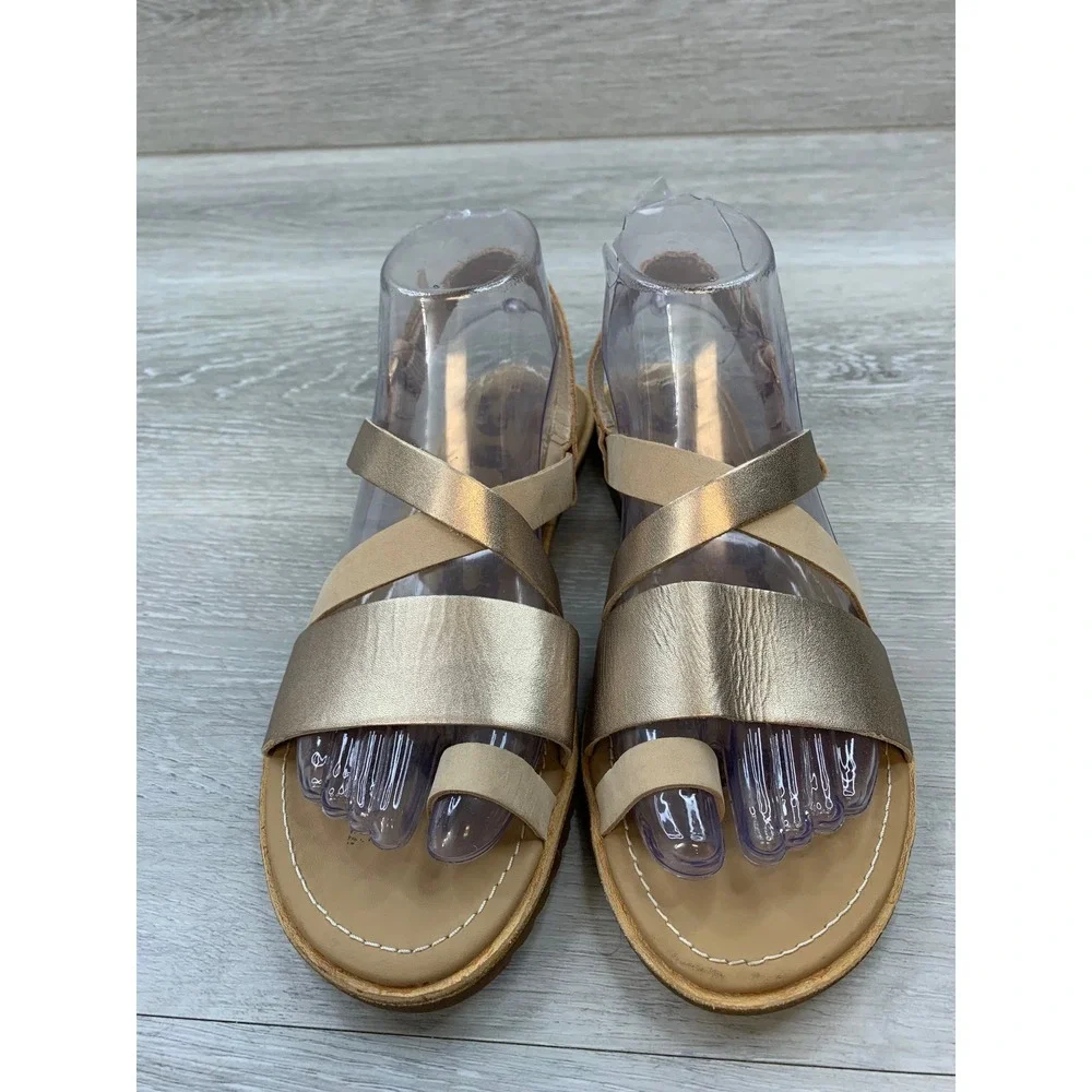 Sorel Ella Women's Sandals Metallic Gold Tan Leather Flat 8 Casual Shoes